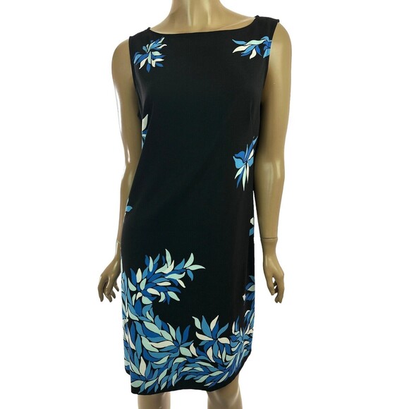 Jessica Howard Dresses & Skirts - Jessica Howard Sheath Dress Sz 8 Sleeveless Black wBlue & White Design Polyester